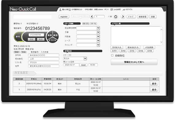 ネオ・クイックコール操作画面